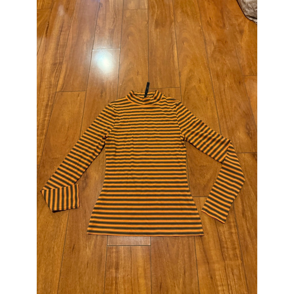 Women's Karen Millen Orange Black Striped Long Sleeve Tee US 6